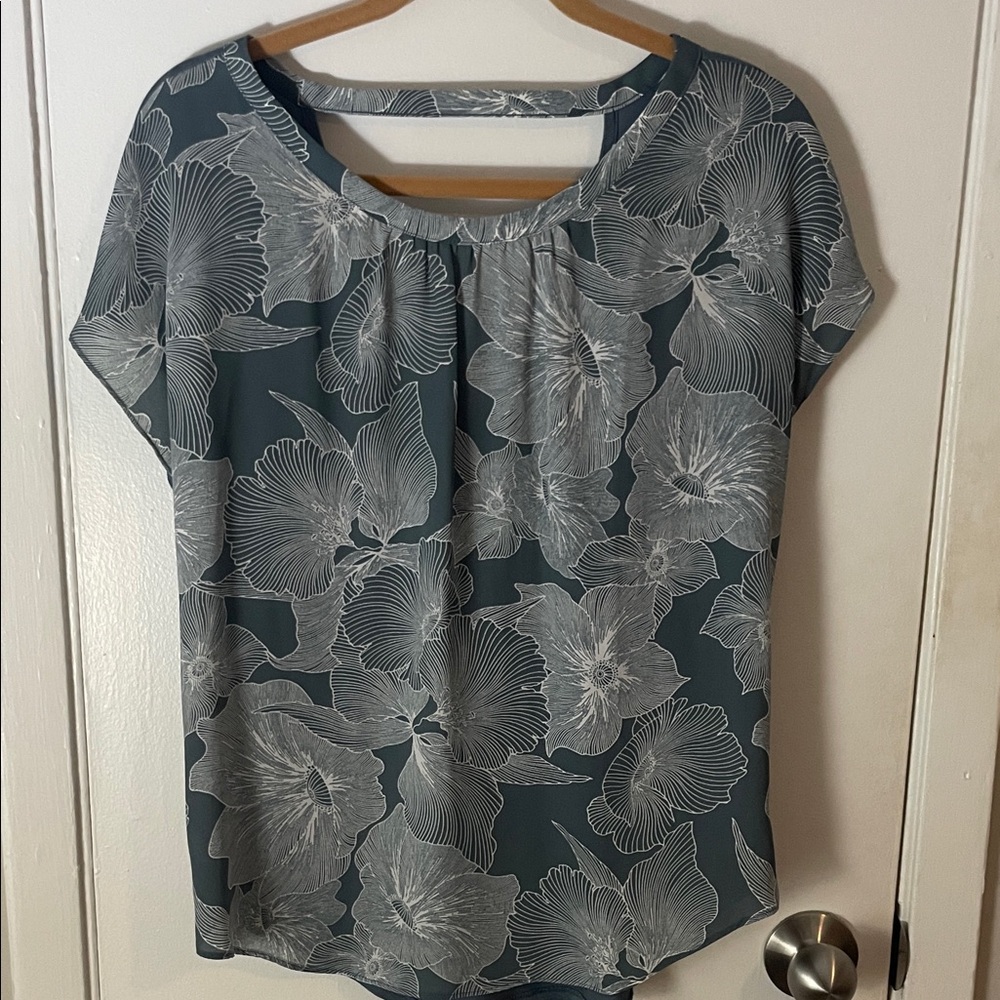 LOFT Floral Print Blouse - Dark Gray